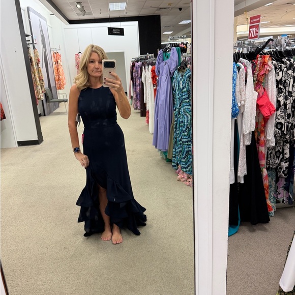 Betsy & Adam Navy Ruffle Maxi Dress - Picture 13 of 15